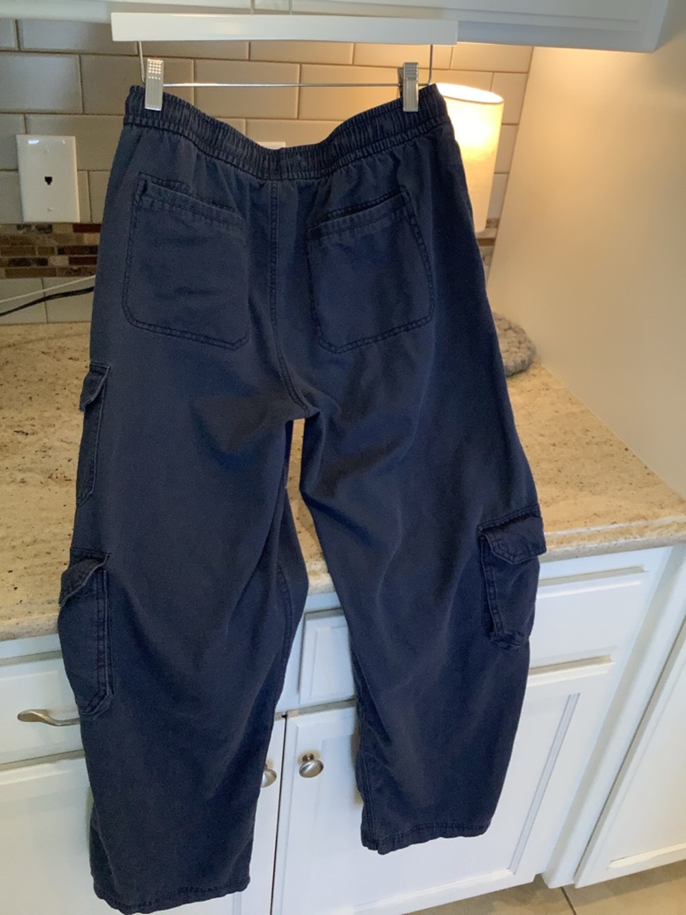 Old Navy Blue Cargo Pants - Elastic Waist Drawstring Wide Leg Size Medium - Picture 5 of 8